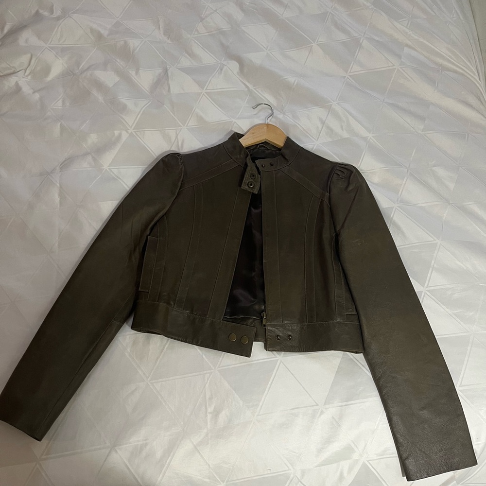 Cropped faux leather jacket